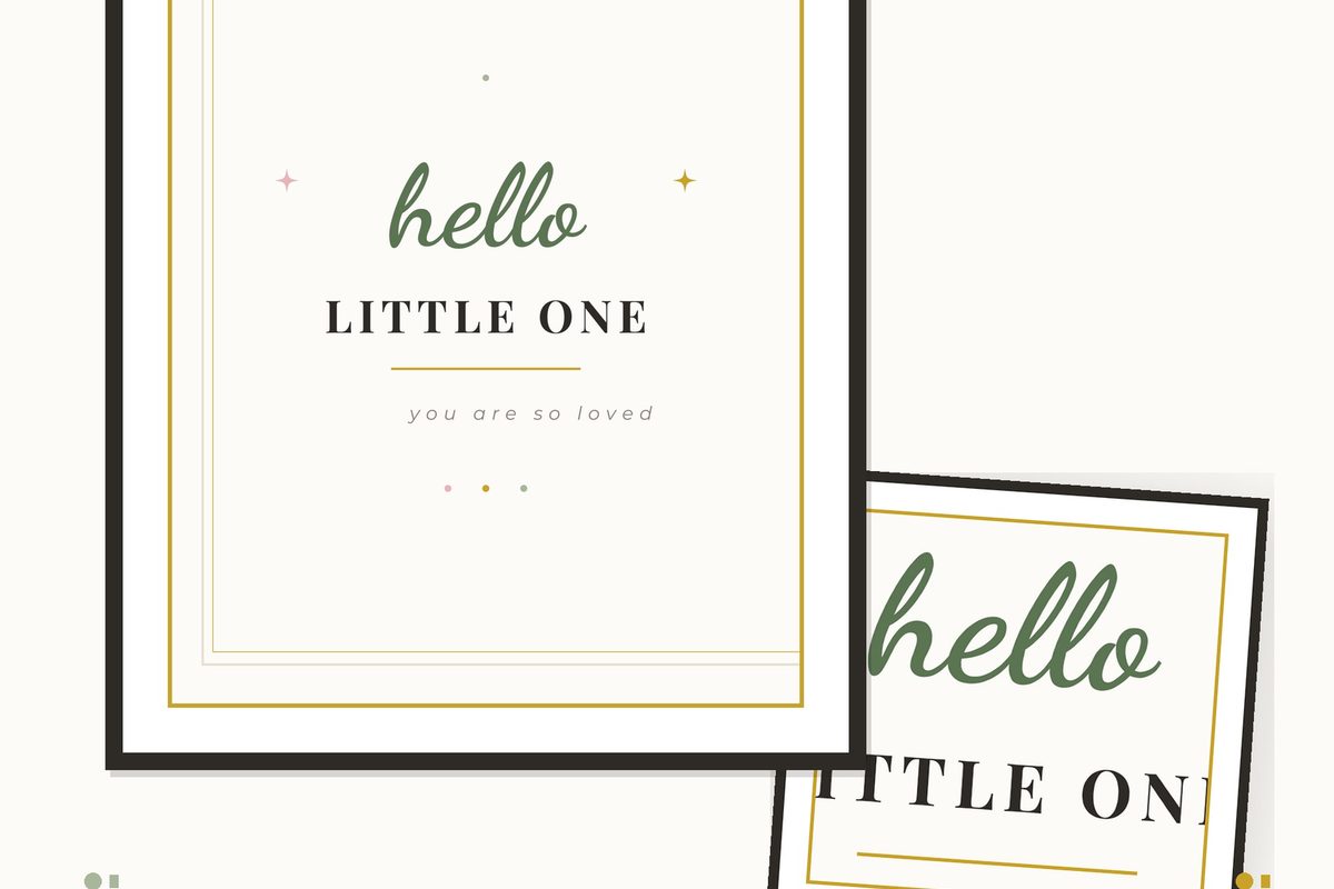 Hello Little One Nursery Print — cover and pages fanned on cream