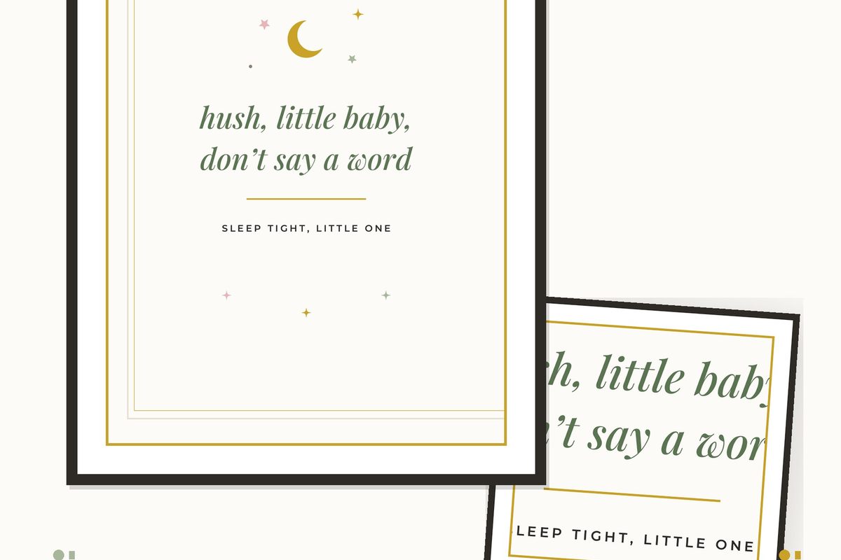Hush Little Baby Nursery Print — cover and pages fanned on cream