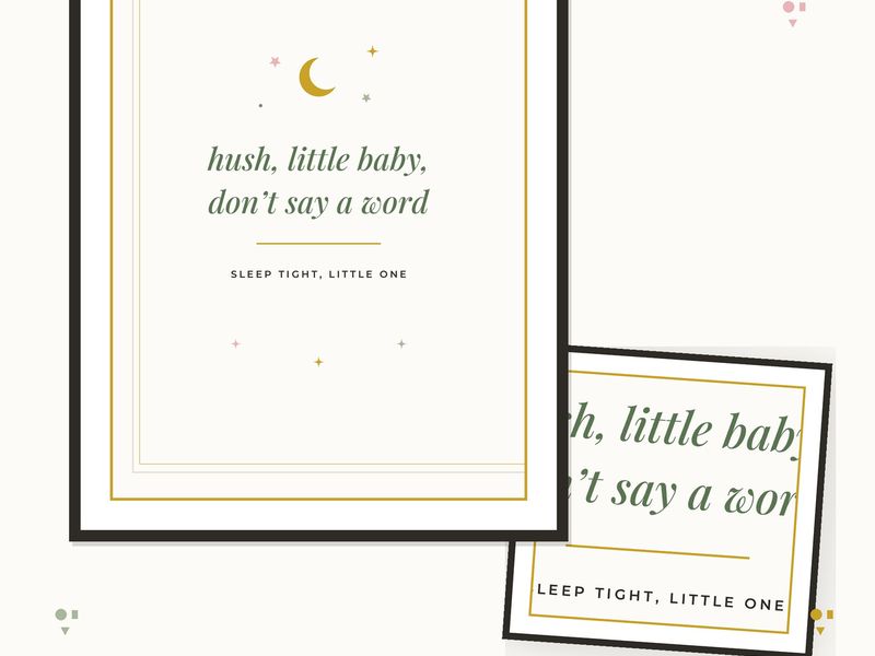 Hush Little Baby Nursery Print — cover and pages fanned on cream