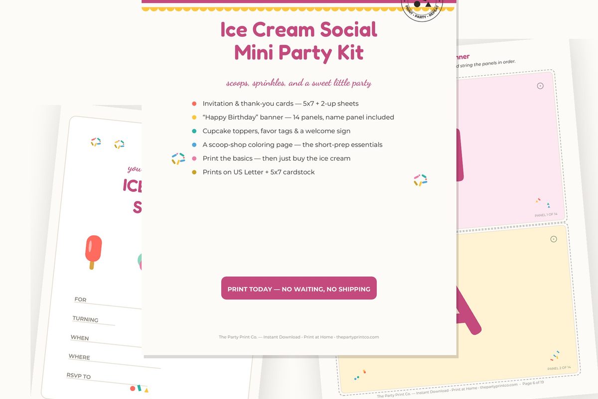 Ice Cream Social Mini Kit — cover and pages fanned on cream