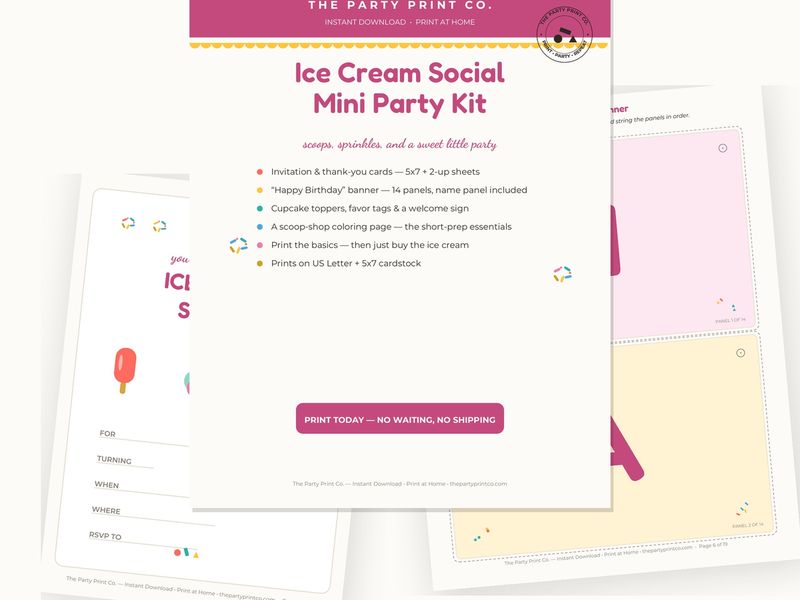 Ice Cream Social Mini Kit — cover and pages fanned on cream