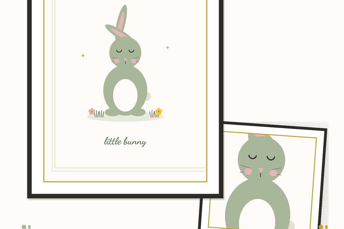 Little Bunny Nursery Print — cover and pages fanned on cream