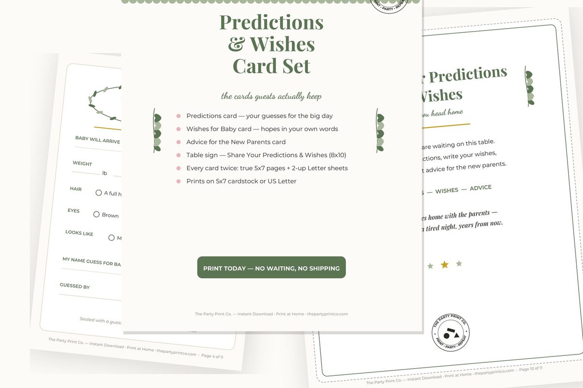 Predictions & Wishes Card Set — cover and pages fanned on cream