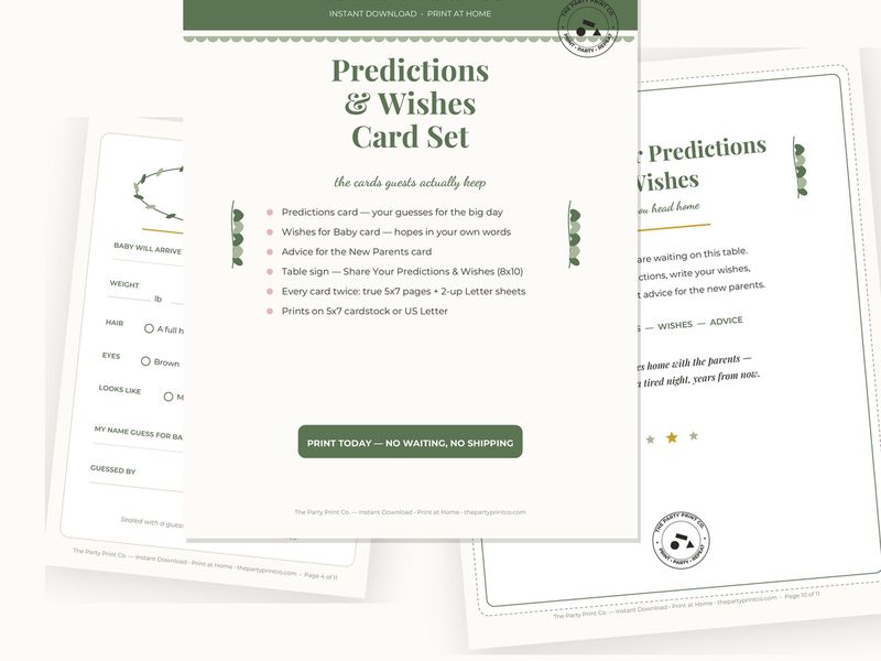 Predictions & Wishes Card Set — cover and pages fanned on cream
