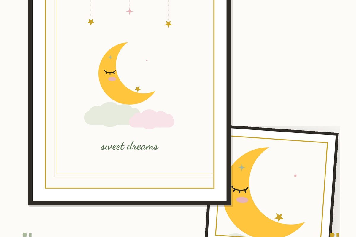 Sleepy Moon & Stars Nursery Print — cover and pages fanned on cream