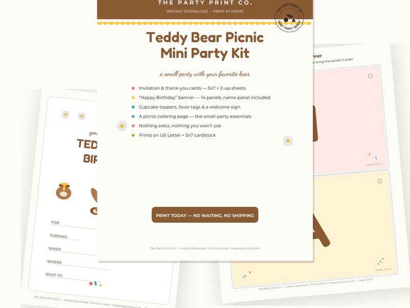 Teddy Bear Picnic Mini Kit — cover and pages fanned on cream